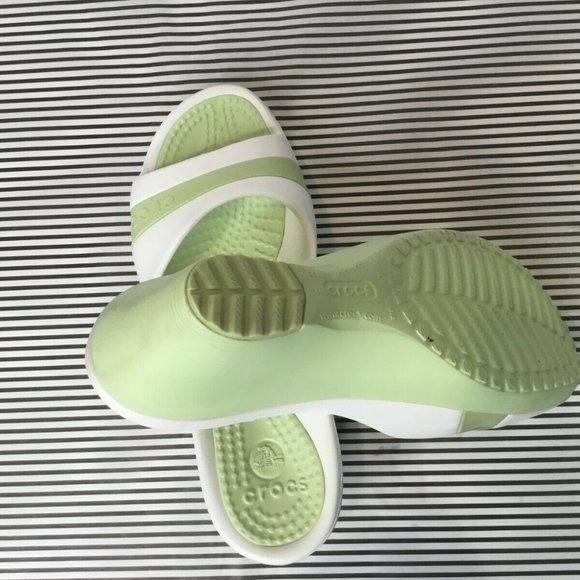 Crocs Women's White and Green Slide Sandals - Picture 4 of 5